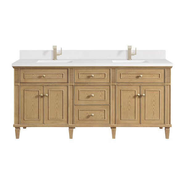 James Martin Vanities 72'' Double Vanity, Light Natural Oak w/ Single Hole 3 CM White Zeus Quartz Top & Backsplash 424-V72-LNO-1WZ - main